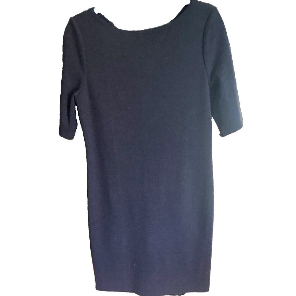 Lafayette 148 New York Gray Wool Knit Sheath Dress Round Neck 3/4 Sleeve Size M